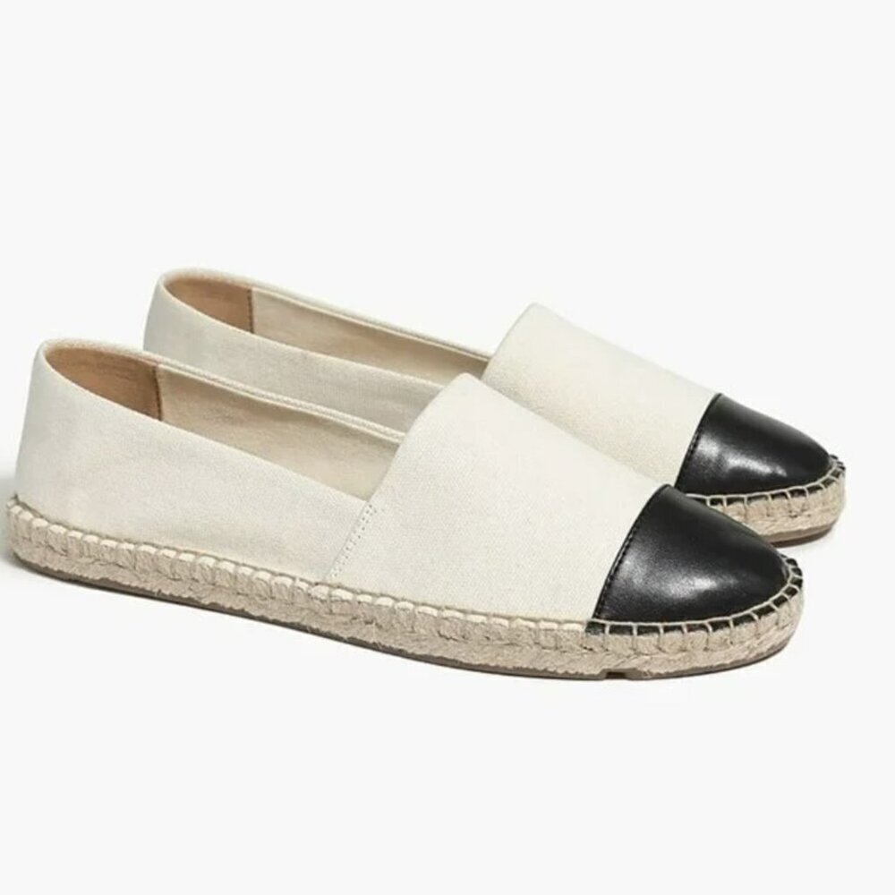 J. Crew Facto Canvas Espadrilles Flats with Black Cap Toe, size 8